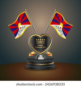 Tibet flag in a stand on table. Vector Illustration