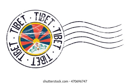 Tibet grunge postal stamp and flag on white background