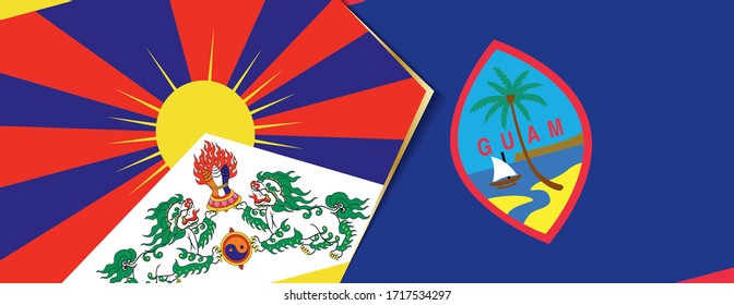 Tibet and Guam flags, two vector flags symbol of relationship or confrontation.