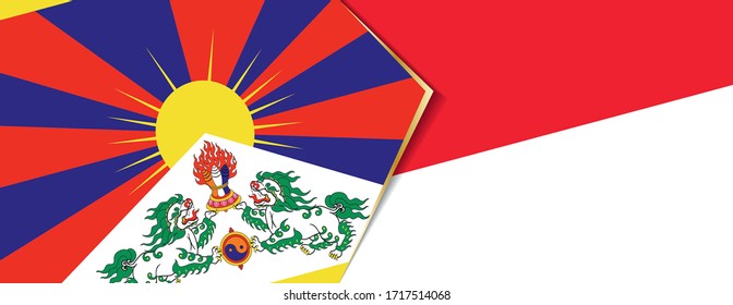 Tibet and Indonesia flags, two vector flags symbol of relationship or confrontation.