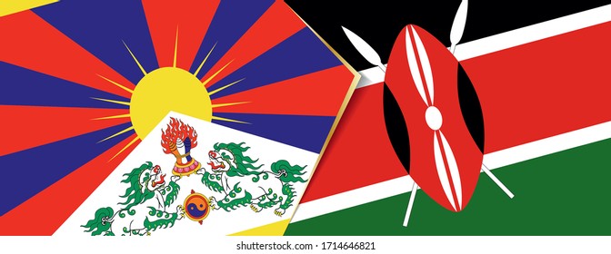 Tibet and Kenya flags, two vector flags symbol of relationship or confrontation.