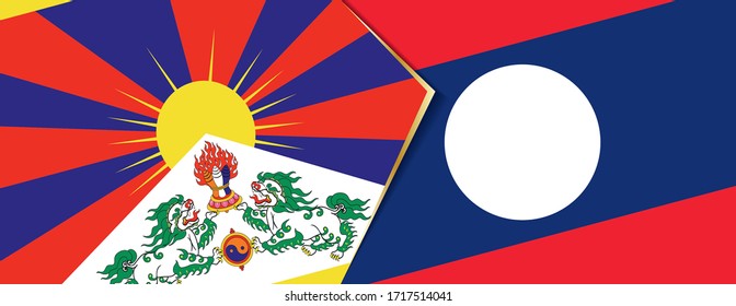 Tibet and Laos flags, two vector flags symbol of relationship or confrontation.