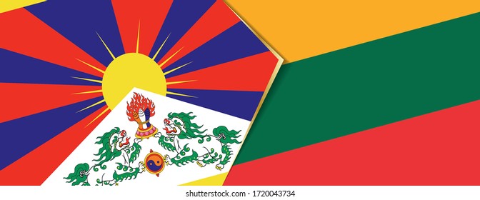 Tibet and Lithuania flags, two vector flags symbol of relationship or confrontation.