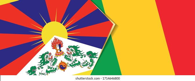 Tibet and Mali flags, two vector flags symbol of relationship or confrontation.
