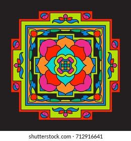 Tibet mandala on black background. 