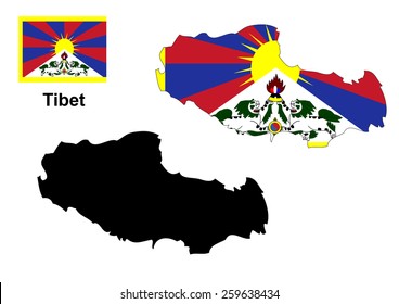 Tibet map and flag vector, Tibet map, Tibet flag
