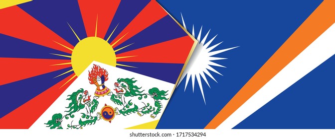 Tibet and Marshall Islands flags, two vector flags symbol of relationship or confrontation.