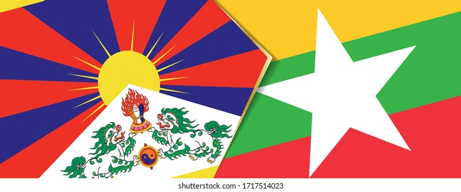 Tibet and Myanmar flags, two vector flags symbol of relationship or confrontation.
