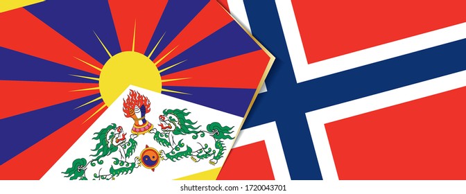 Tibet and Norway flags, two vector flags symbol of relationship or confrontation.