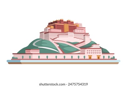 Tibet Palace Building Cartoon Flat Design Illustration Vector