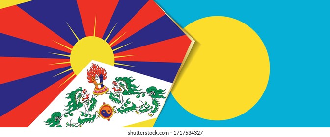 Tibet and Palau flags, two vector flags symbol of relationship or confrontation.