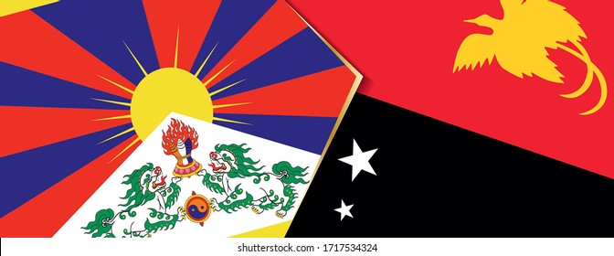 Tibet and Papua New Guinea flags, two vector flags symbol of relationship or confrontation.