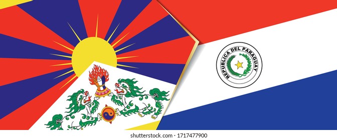 Tibet und Paraguay Flaggen, zwei Vektorillustrationen Flaggen Symbol für Beziehung oder Konfrontation.
