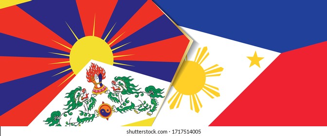 Tibet and Philippines flags, two vector flags symbol of relationship or confrontation.