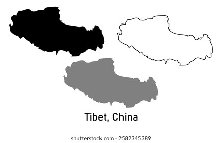 Tibet province, China map illustration isolated on background. map in black, gray, and outlines