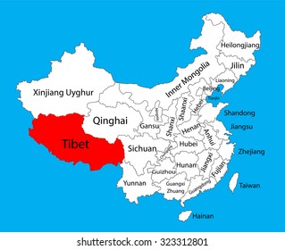 Tibet province map, China vector map illustration isolated on background. Editable China map vector.