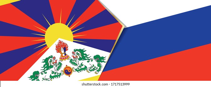 Tibet and Russia flags, two vector flags symbol of relationship or confrontation.