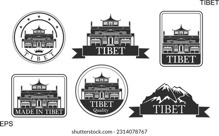 Tibet-Set. Einzeln in Tibet auf weißem Hintergrund