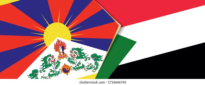 Tibet and Sudan flags, two vector flags symbol of relationship or confrontation.