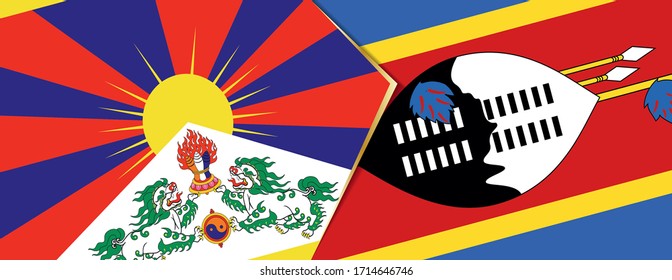 Tibet and Swaziland flags, two vector flags symbol of relationship or confrontation.