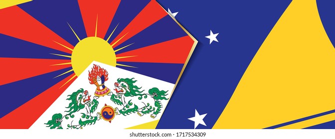 Tibet und Tokelau Flaggen, zwei Vektorillustrationen Flaggen Symbol für Beziehung oder Konfrontation.
