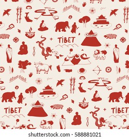 Tibet travel, silhouette vector pattern.