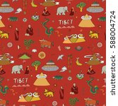 Tibet travel vector pattern.