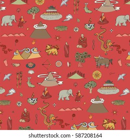 Tibet travel vector pattern.