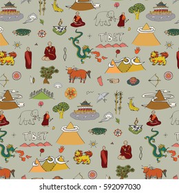 Tibet travel vector pattern.