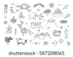 Tibet travel vector set.