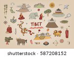 Tibet travel vector set.