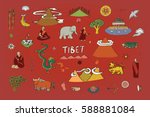 Tibet travel vector set.