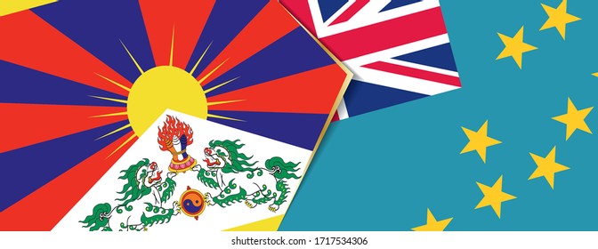 Tibet und Tuvalu Flaggen, zwei Vektorillustrationen Flaggen Symbol für Beziehung oder Konfrontation.