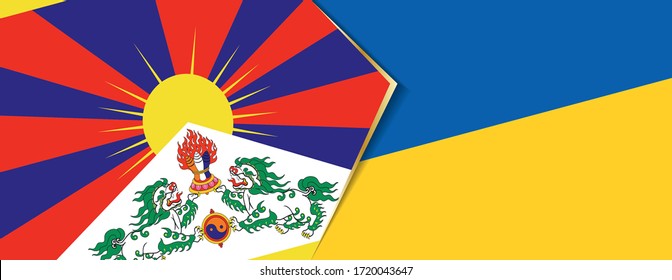 Tibet and Ukraine flags, two vector flags symbol of relationship or confrontation.