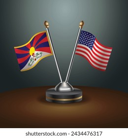 Tibet and United States table flags with gradient backgrund. Vector Illustration