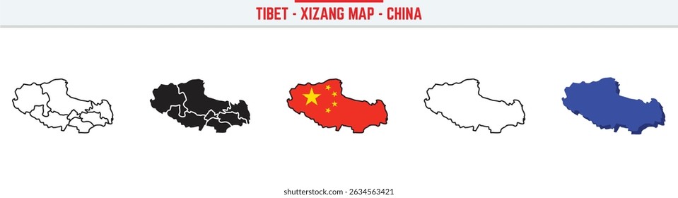 Tibet - Xizang Province Map Outline with China Inset – 3D Tibet - Xizang Map Outline and Filled Vector Design