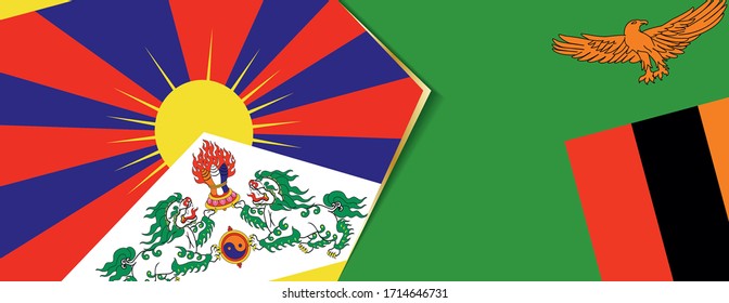 Tibet und Sambia sind Flaggen, zwei Vektorillustrationen Flaggen Symbol für Beziehung oder Konfrontation.