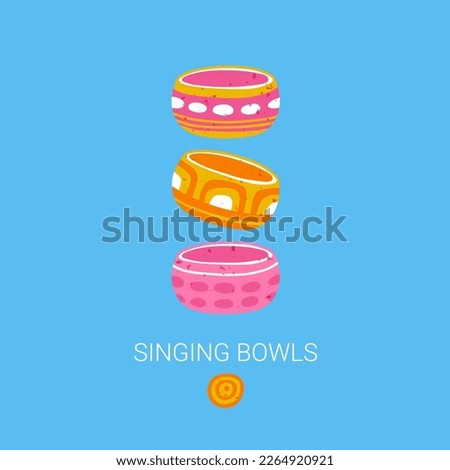 Tibetan Bowls logo Risoprint. Three Tibetan bowls. Healing therapy. Sound healing for balance and a clear mind.  New way of meditation. Singing therapy doodle. Sound therapy Symbol. Sound massage.