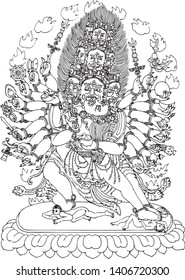 Tibetan Buddhism Thangka line drawing vector