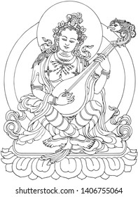 Tibetan Buddhism Thangka line drawing vector