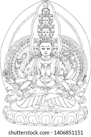 Tibetan Buddhism Thangka line drawing vector