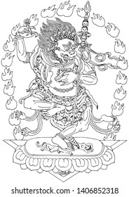 Tibetan Buddhism Thangka line drawing vector