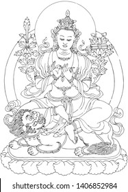 Tibetan Buddhism Thangka line drawing vector