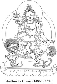Tibetan Buddhism Thangka Line Drawing Vector