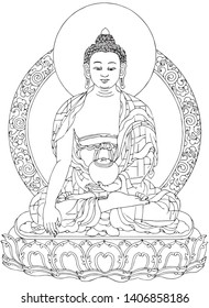 Tibetan Buddhism Thangka line drawing vector