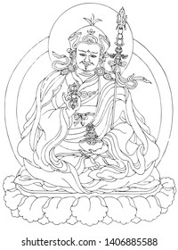 Tibetan Buddhism Thangka line drawing vector