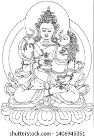 Tibetan Buddhism Thangka line drawing vector