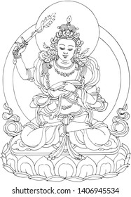 Tibetan Buddhism Thangka line drawing vector