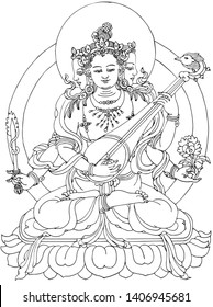 Tibetan Buddhism Thangka line drawing vector