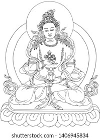 Tibetan Buddhism Thangka line drawing vector